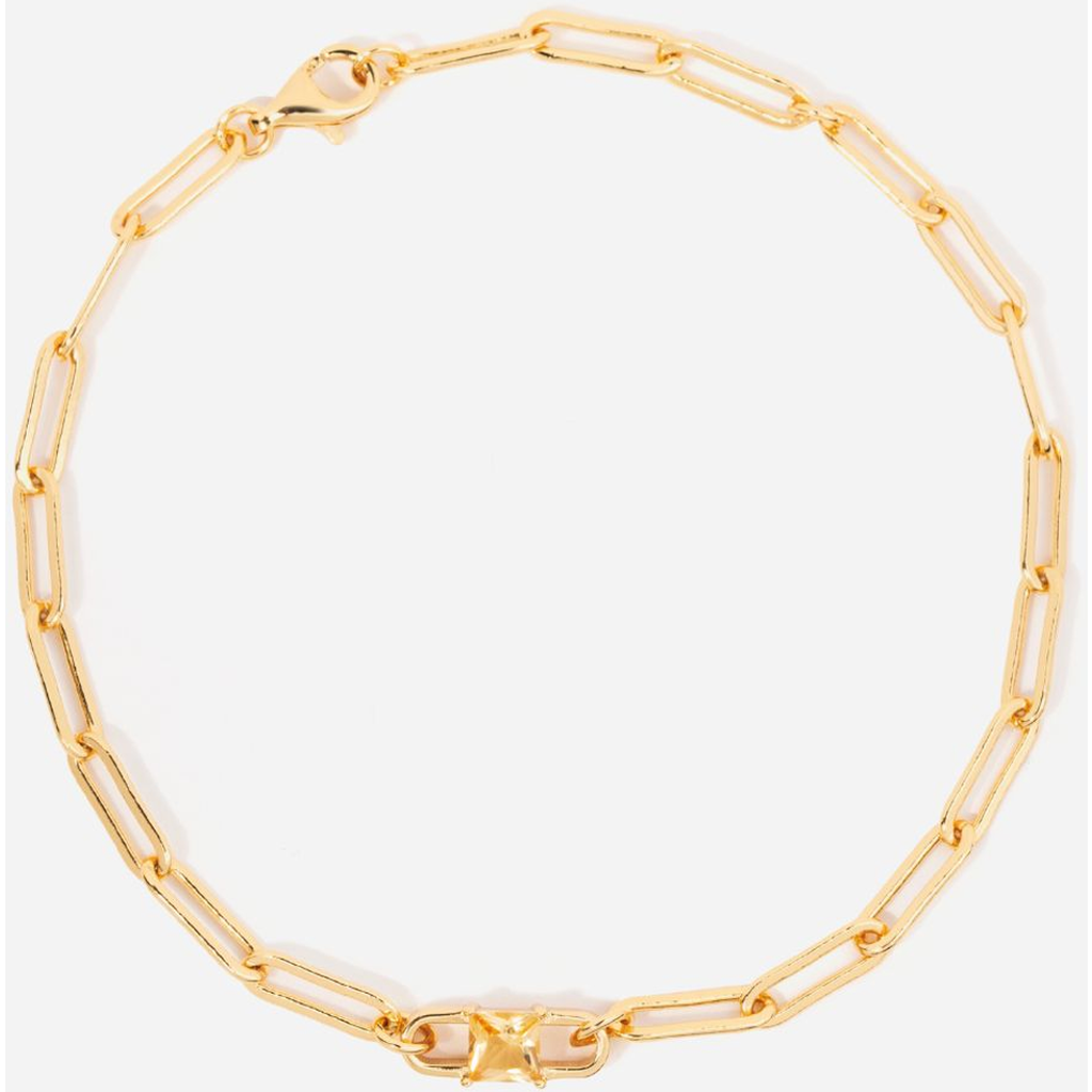 Little Sky Stone Birthstone Paperclip Chain Bracelet In Metallic