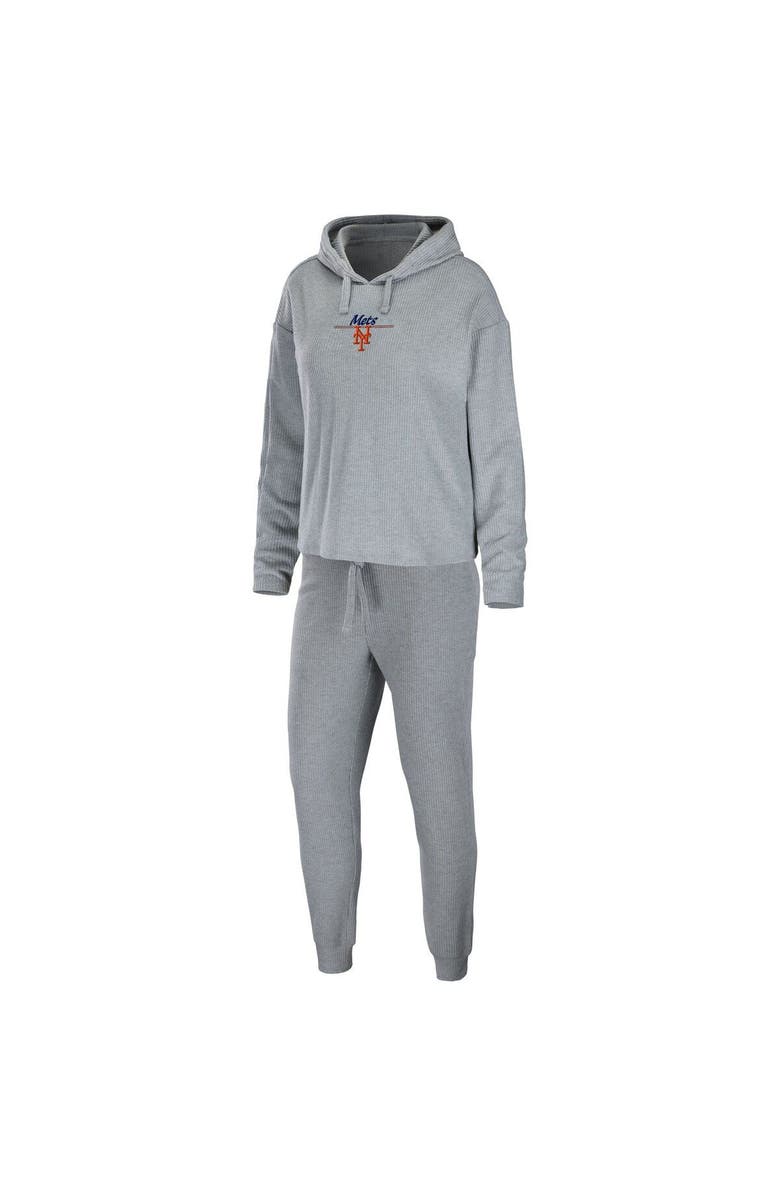 WEAR by Erin Andrews Women's WEAR by Erin Andrews Heather Gray New York Mets Logo Pullover Hoodie & Pants Sleep Set, Main, color,