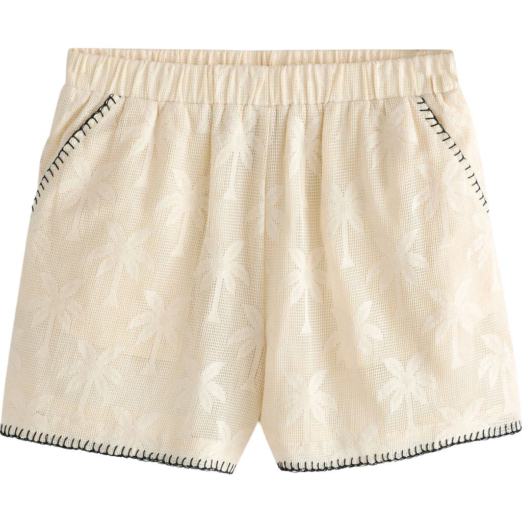 Next Palm Jacquard Open Knit Shorts In Neutral