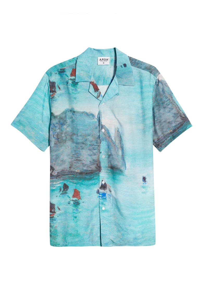 Monet Boat Print Short Sleeve Button-Up Shirt, Alternate, color, MULTI