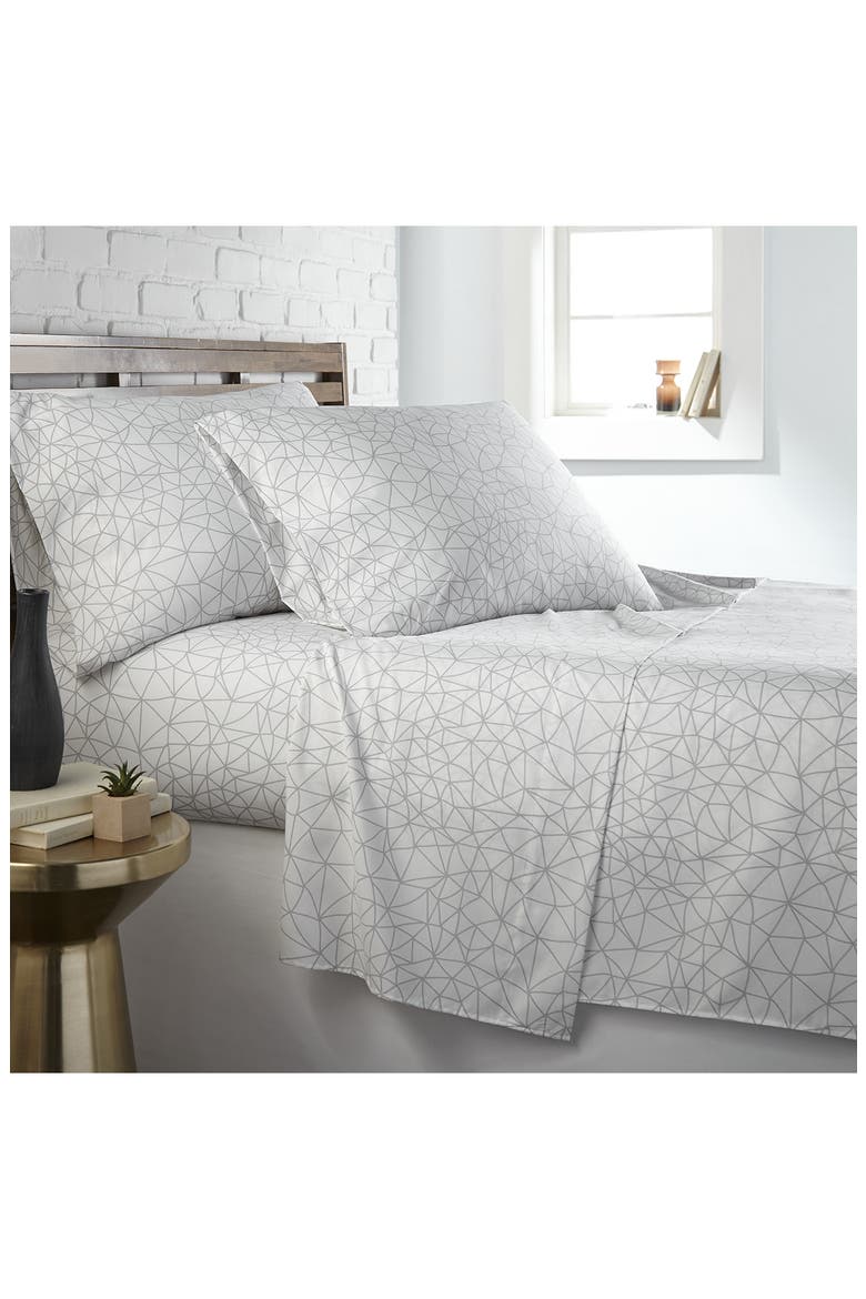 Queen Sized Modern Printed Sheet Set - Blue /White, Main, color, WHITE / GREY
