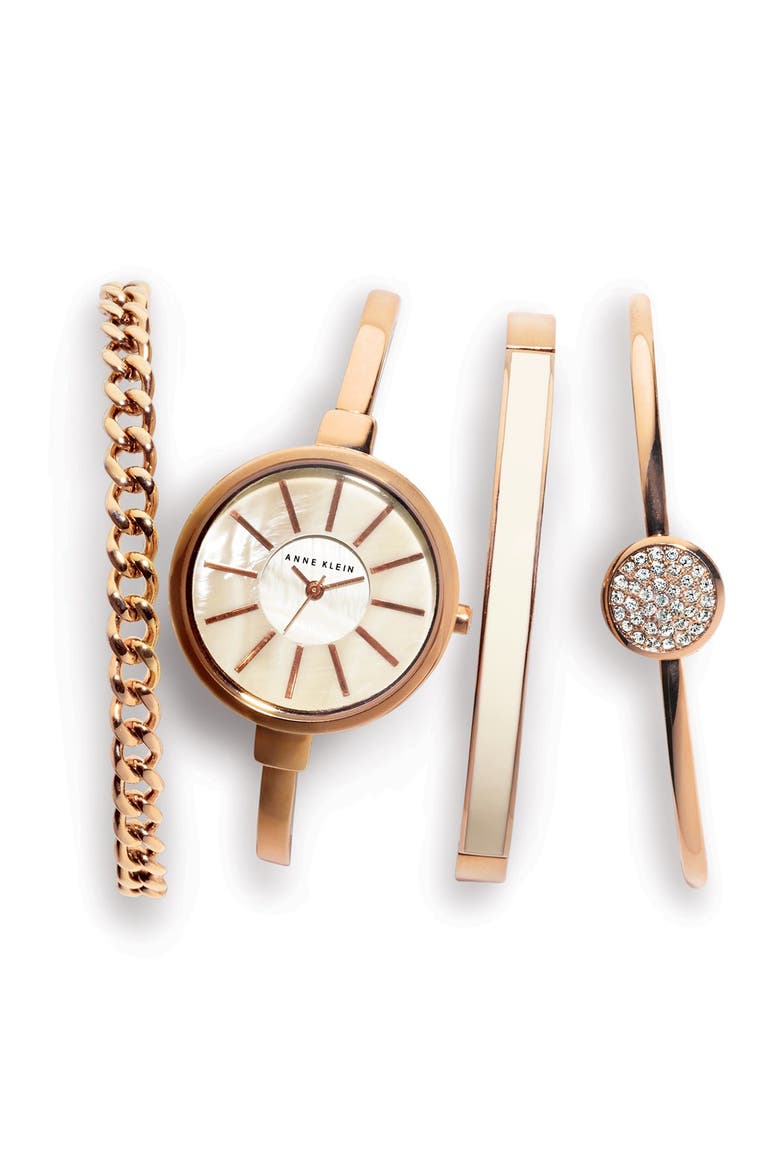 Round Watch & Bangle Set, 32mm, Alternate, color, ROSE GOLD/ IVORY