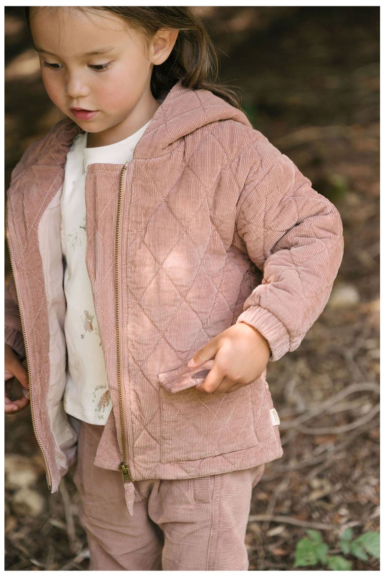 Organic Cotton Corduroy Quilted Hooded Jacket, Alternate, color, HARBOR