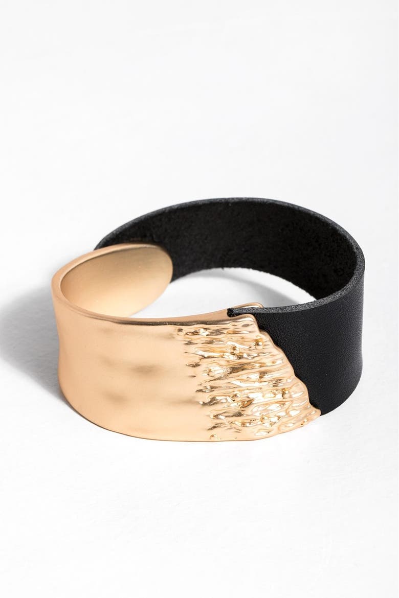 Wild Ways Metal & Leather Bracelet, Alternate, color, GOLD
