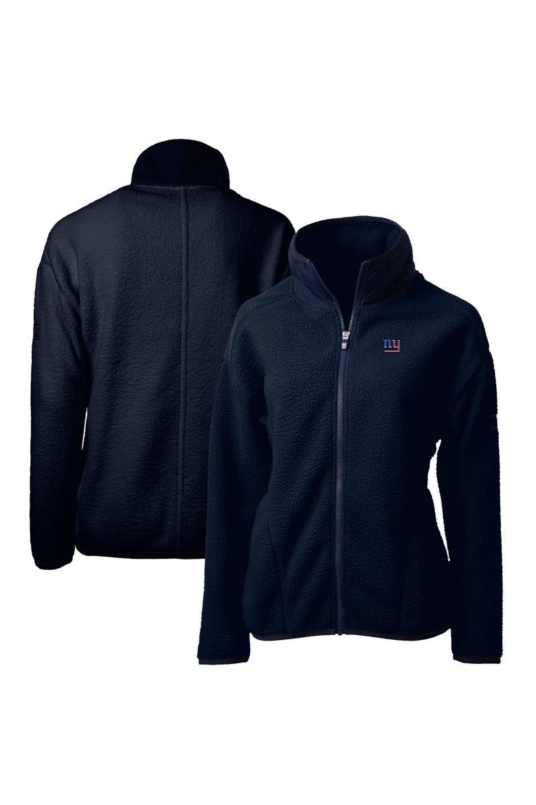 Women's Cutter & Buck Navy New York Giants Americana Cascade Eco Sherpa Fleece Full-Zip Jacket, Main, color, Navy