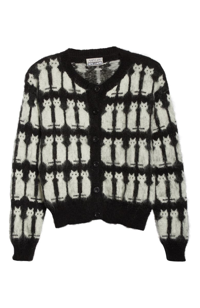 Ashley Williams Cat Jacquard Mohair Cardigan, Alternate, color, 