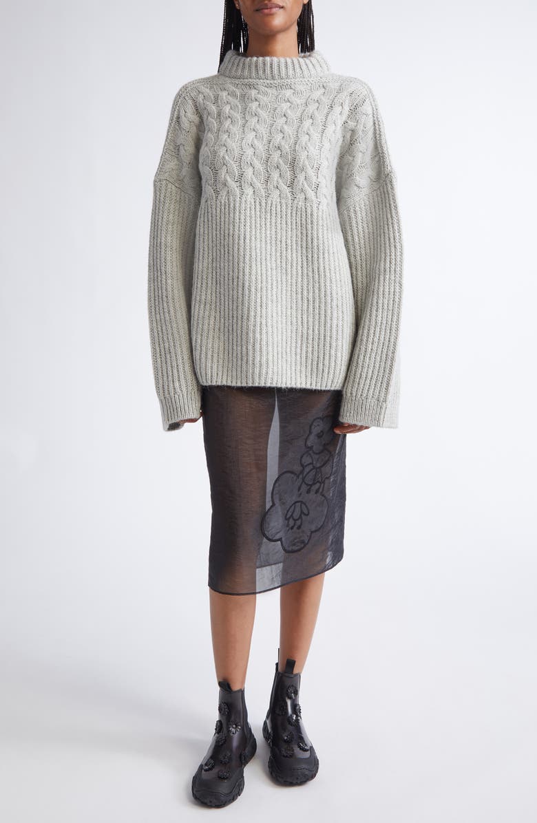 Cecilie Bahnsen Belinda Mixed Stitch Wool & Alpaca Sweater, Alternate, color, Grey