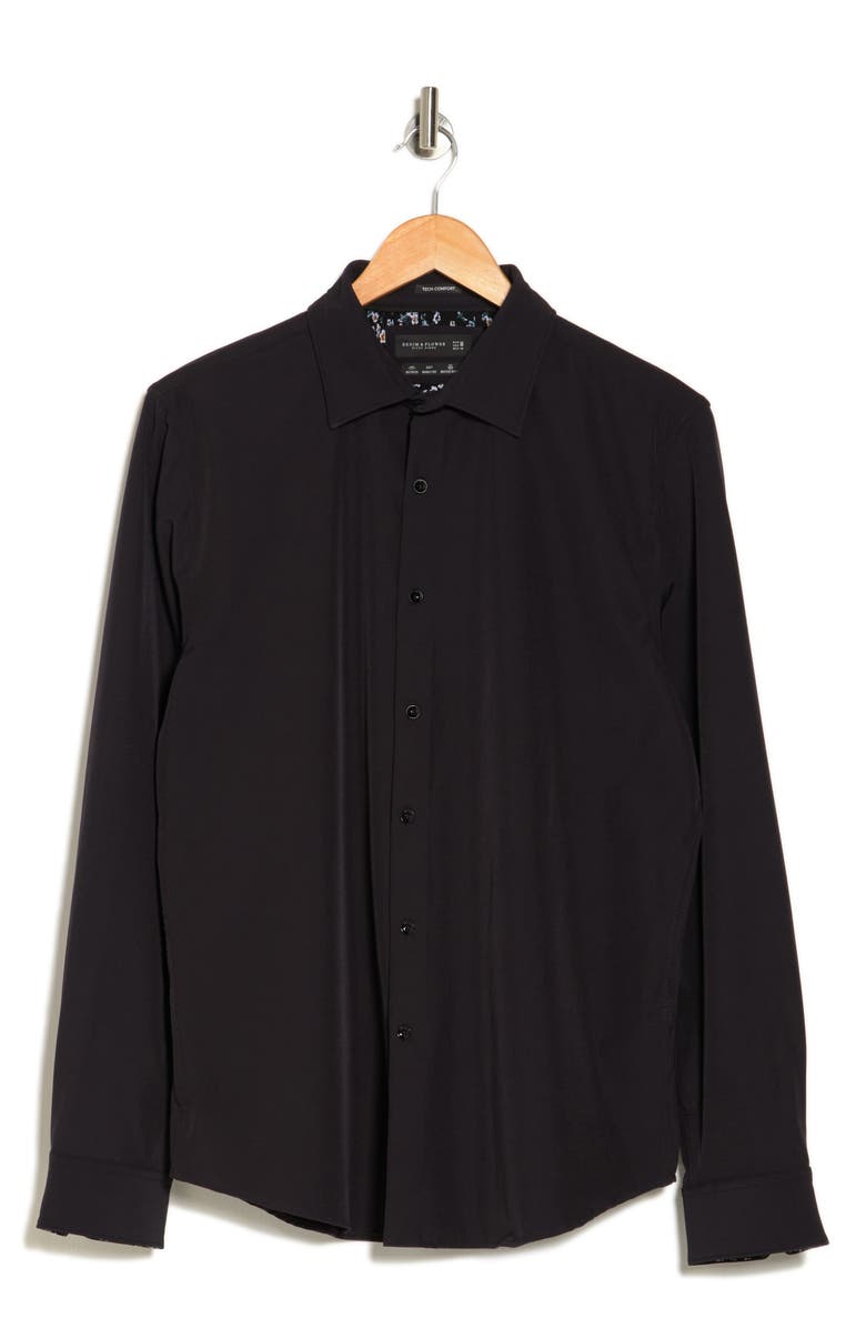 DENIM AND FLOWER Dressy Solid Stretch Button-Up Tech Shirt, Alternate, color, Black