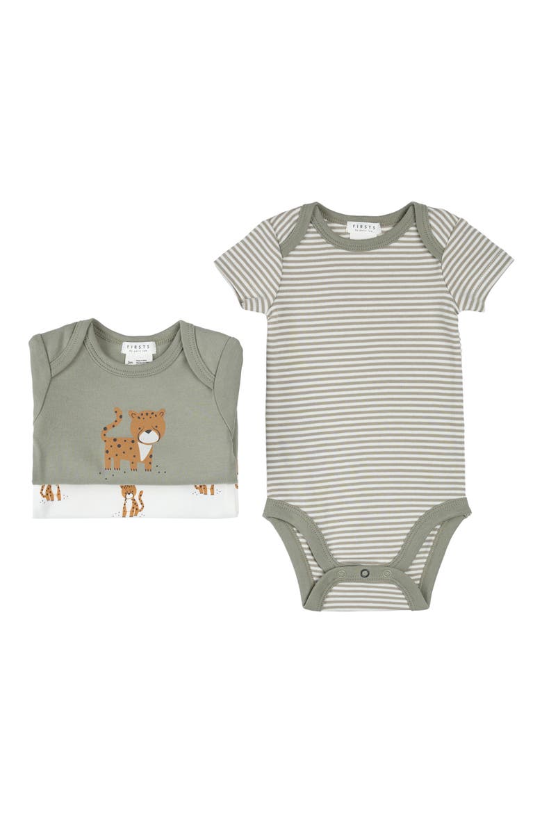 Assorted 3-Pack Organic Cotton Bodysuits, Alternate, color, GREEN