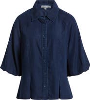 Wit & Wisdom Bubble Sleeve Flare Button-Up Chambray Top
