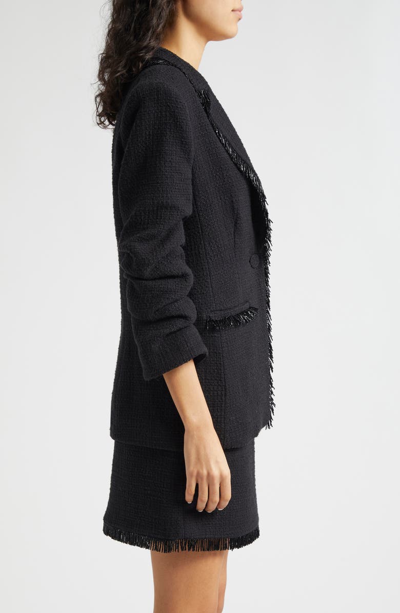 Cinq à Sept Kimmie Metallic Fringe Ruched Sleeve Blazer, Alternate, color, 