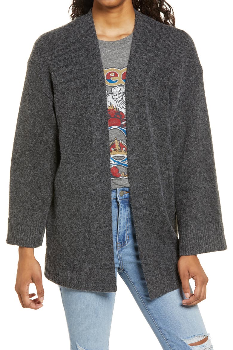 Open Front Cardigan, Main, color, GREY MEDIUM CHARCOAL HEATHER