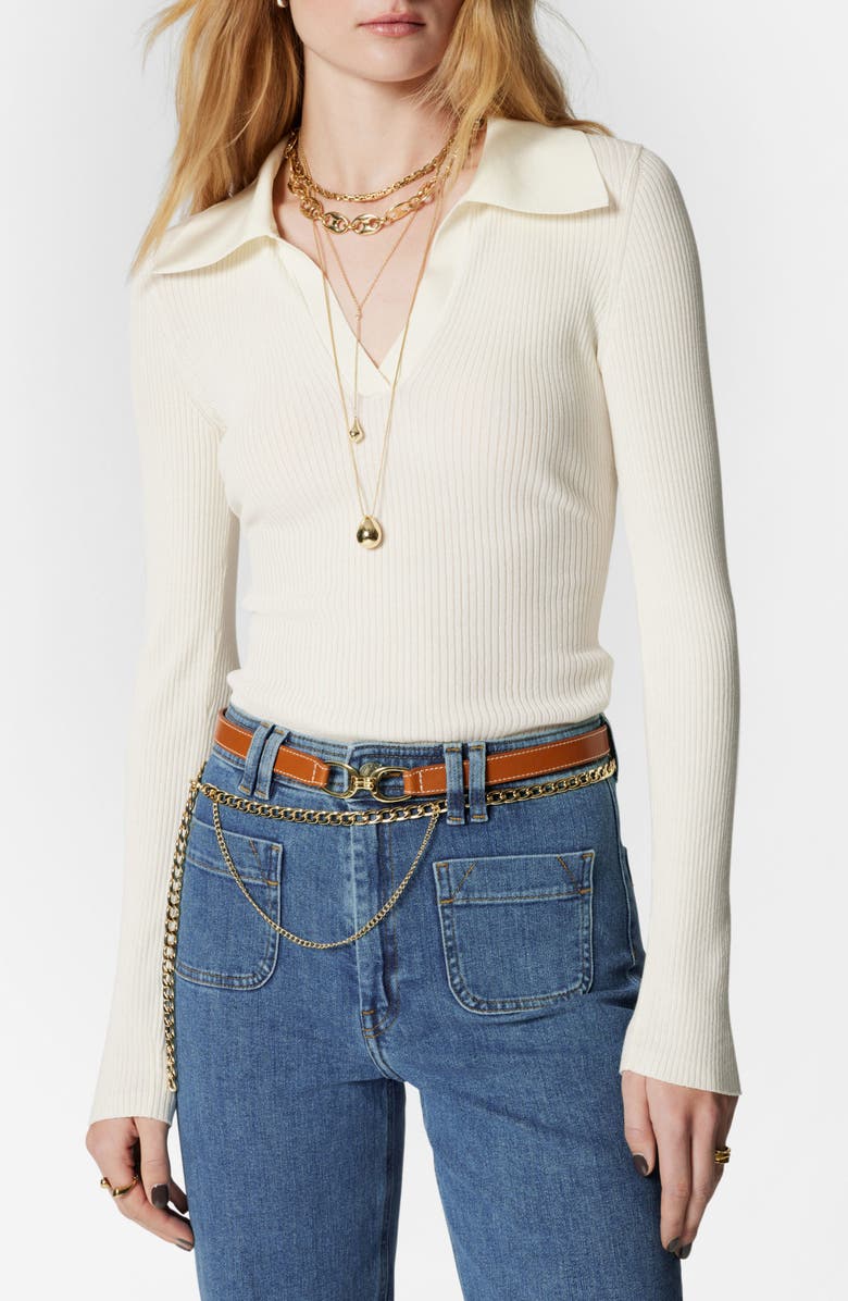 & Other Stories Ribbed Johnny Collar Long Sleeve Polo, Main, color, 