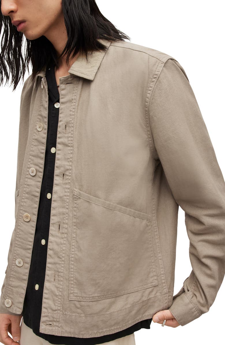 AllSaints Bruc Linen & Cotton Shirt Jacket, Alternate, color, 