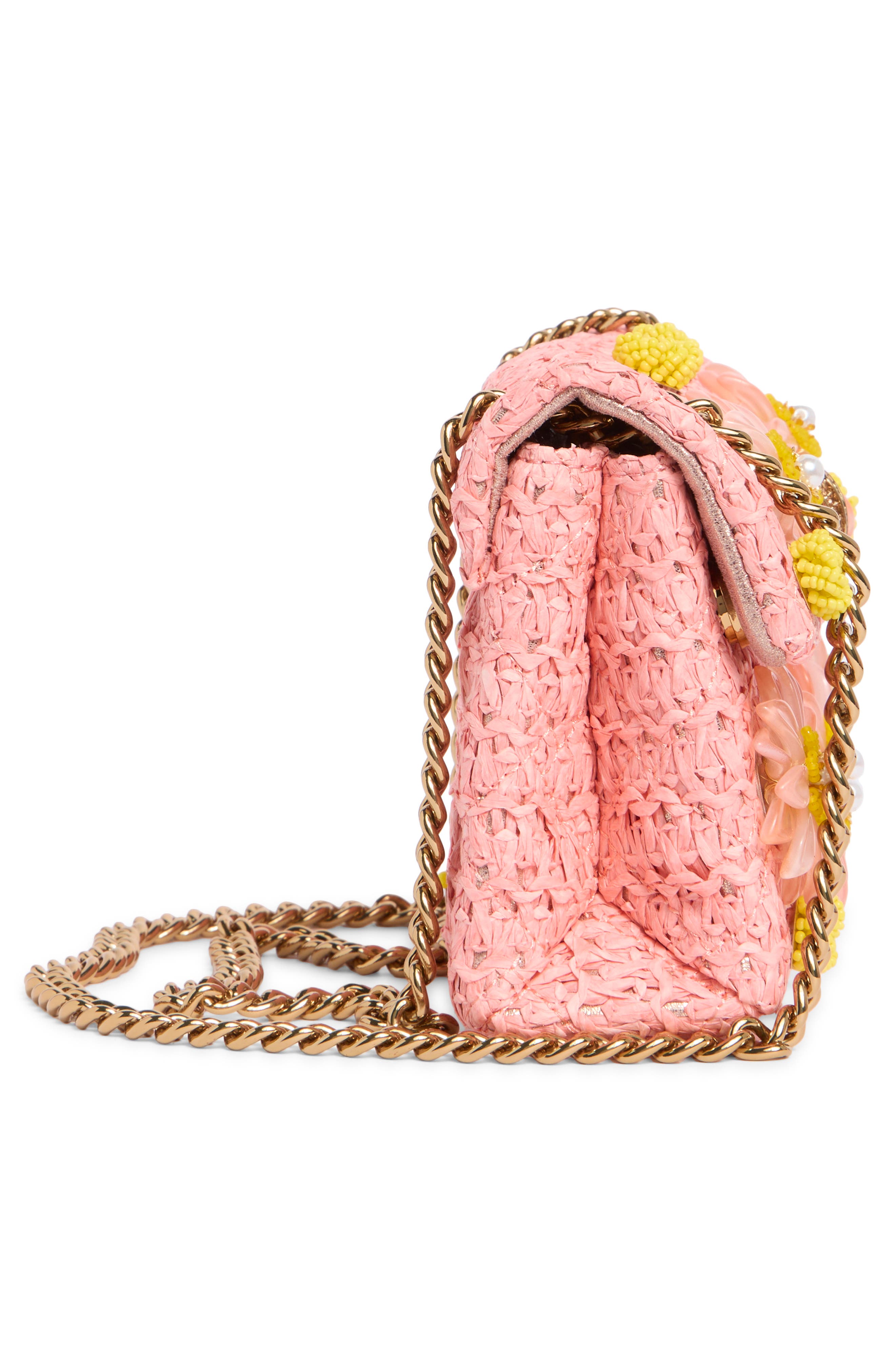 Kurt Geiger London Mini Kensington Raffia Convertible Shoulder Bag, Alternate, color, Light Pink/ Pastel Orange