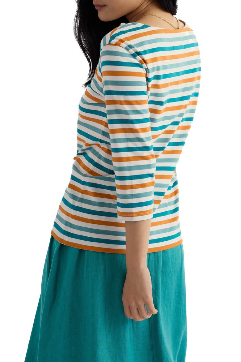 Sailor Stripe Three-Quarter Sleeve Organic Cotton Top, Alternate, color, TRI MINI CORNISH DEEP DIVE