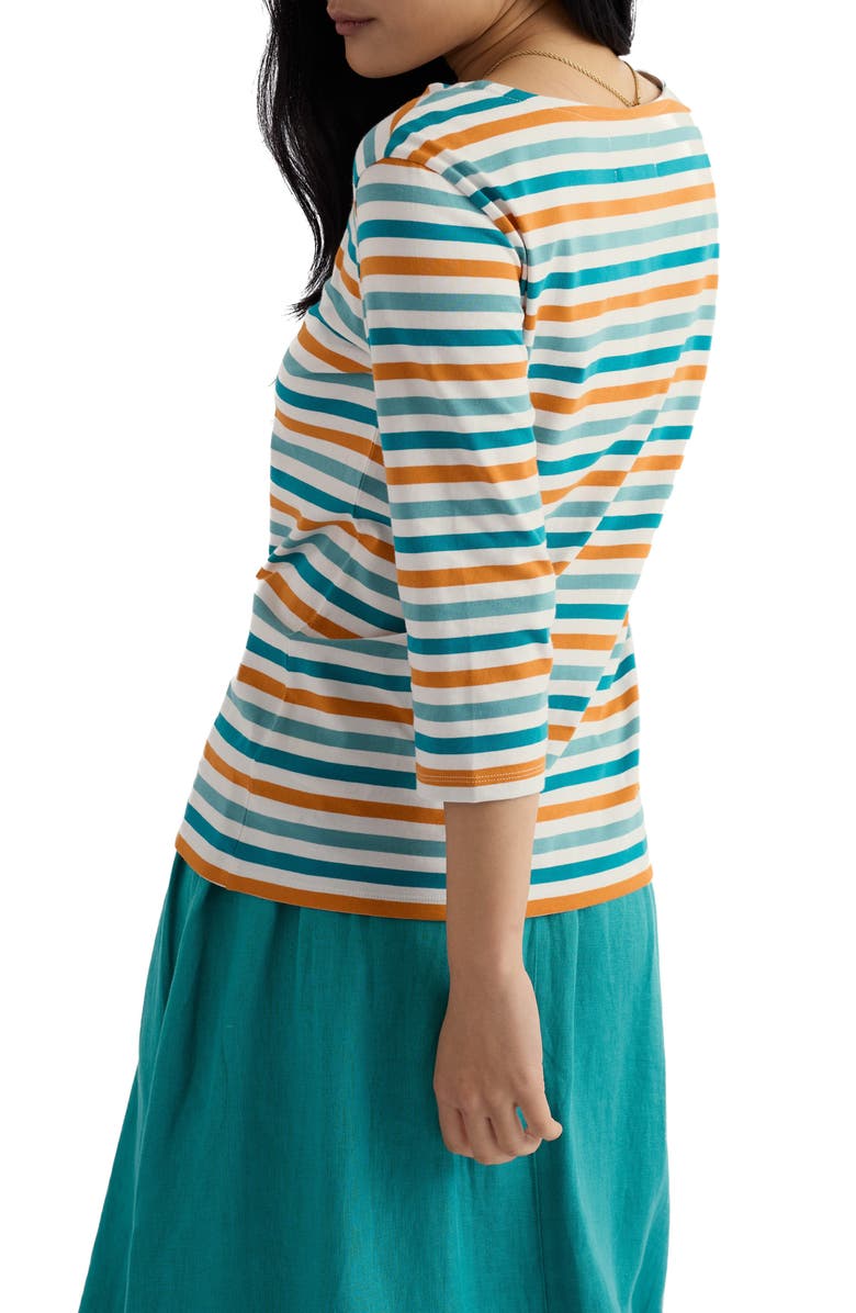 Seasalt Cornwall Sailor Stripe Three-Quarter Sleeve Organic Cotton Top, Alternate, color, Tri Mini Cornish Deep Dive