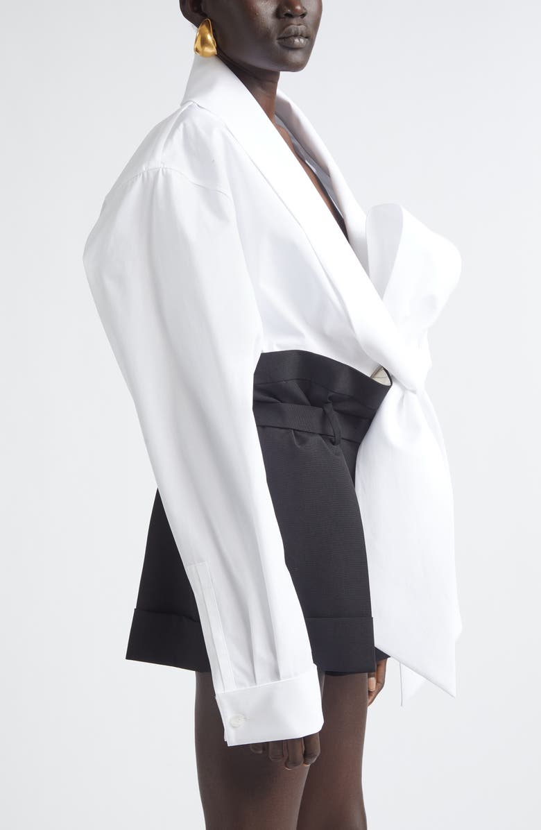 Saint Laurent Lavalliere Plunge Neck Top, Alternate, color, Blanc