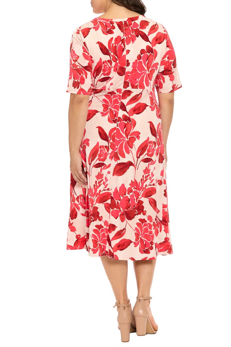 Floral Print Keyhole Midi Dress, Alternate, color, IVORY/ RED