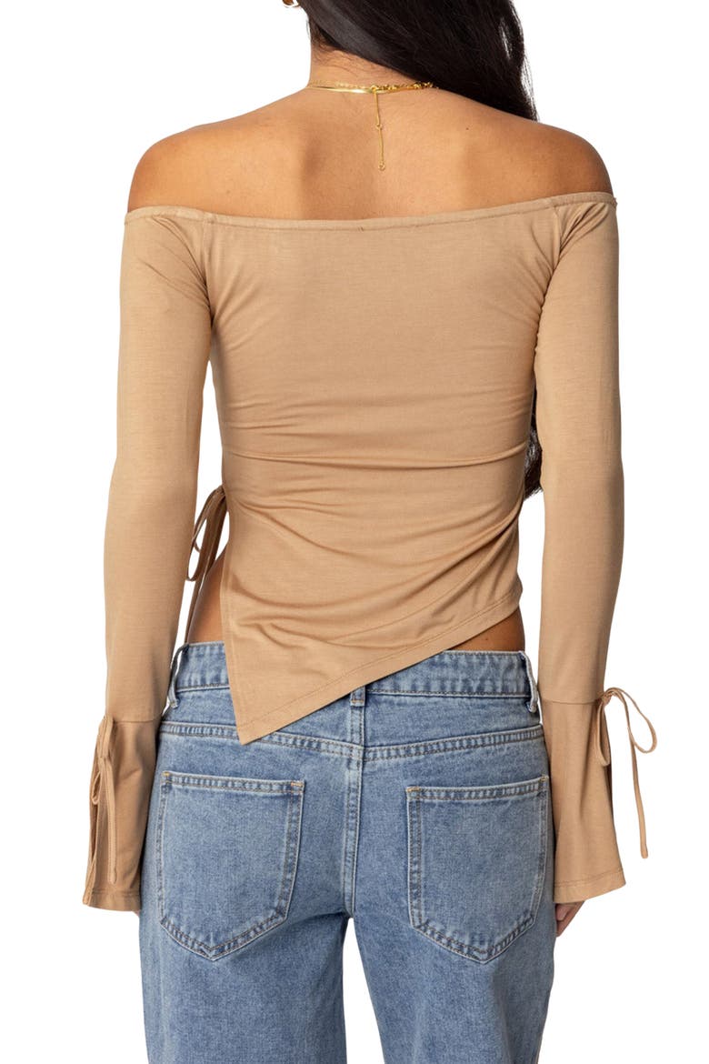 Jeni Asymmetric Side Tie Top, Alternate, color, BROWN