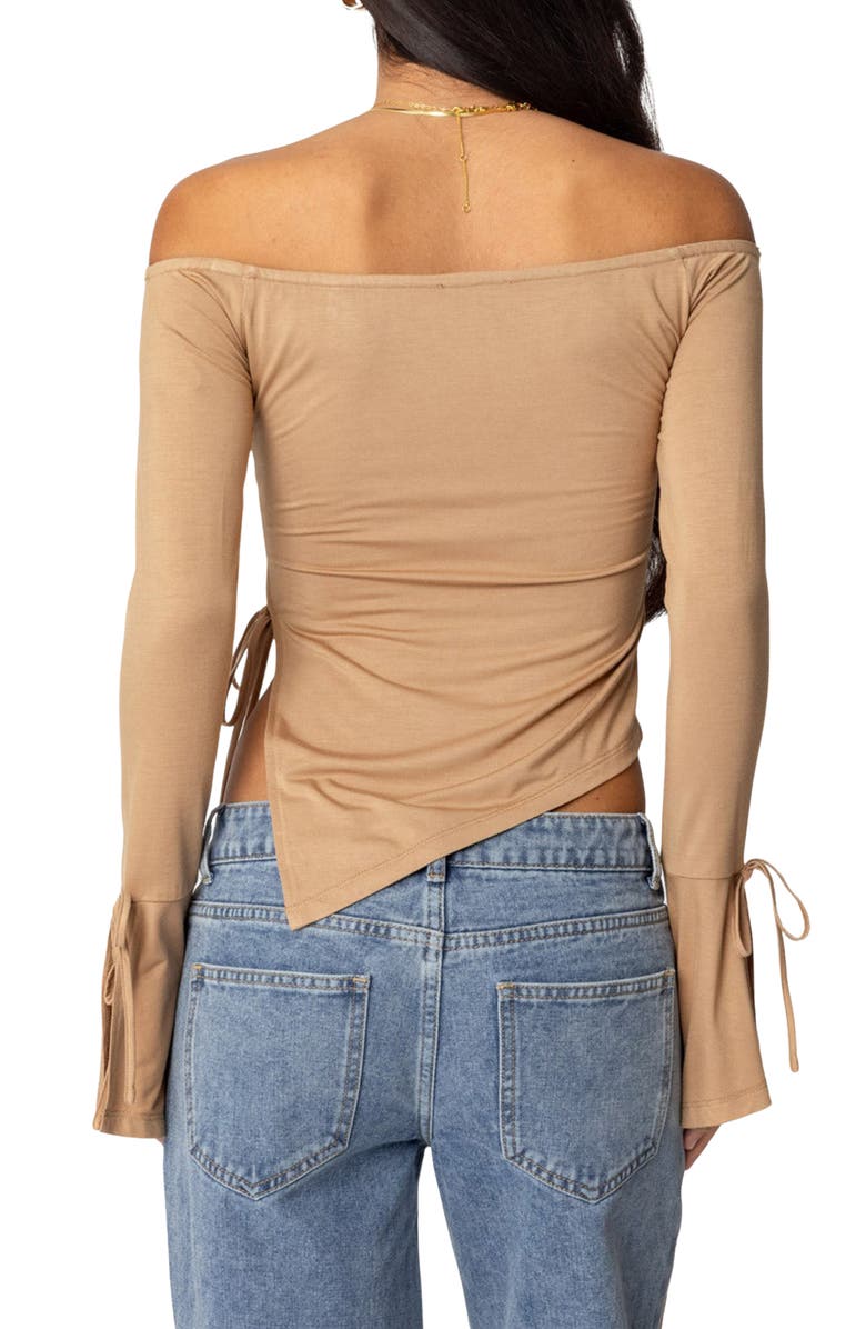 EDIKTED Jeni Asymmetric Side Tie Top, Alternate, color, Brown