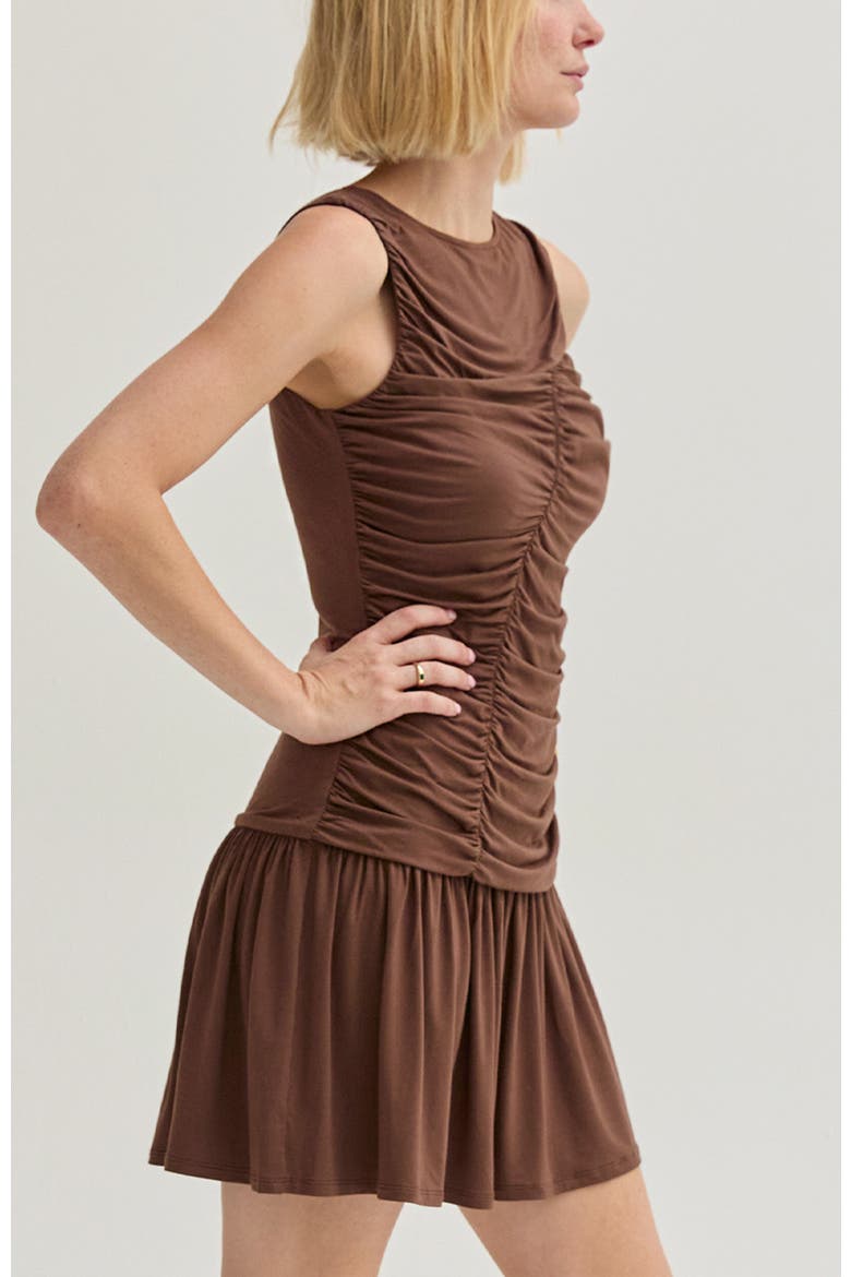 Ruched Knit Mini Dress, Alternate, color, Brown