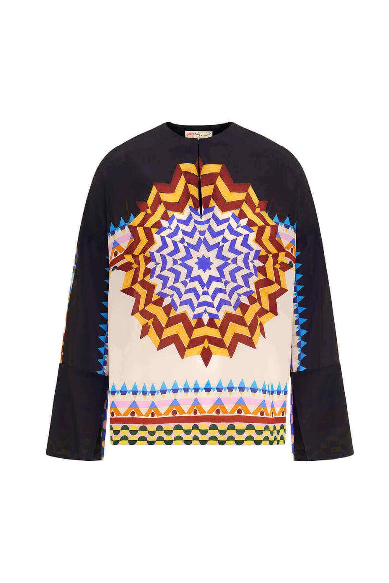 Printed Silk Tunic, Main, color, Black / Multicolour