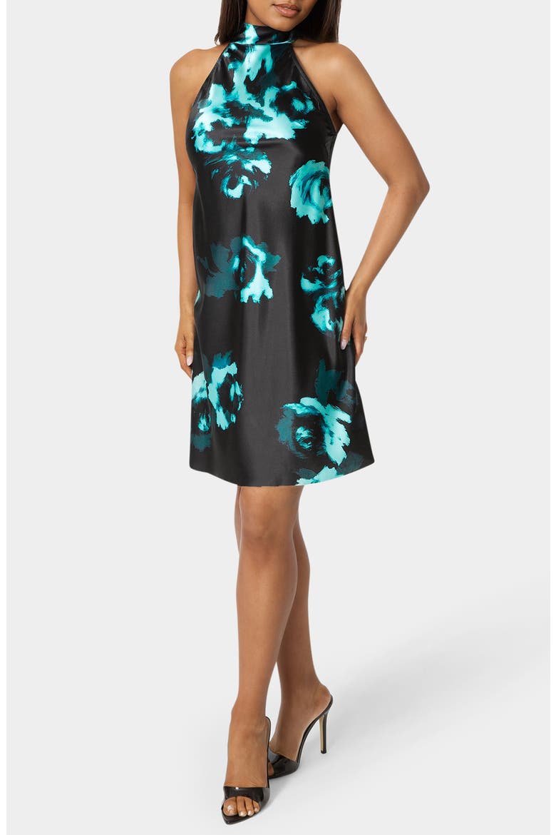 Satin Mock Neck Bow Back Minidress, Main, color, NAVY MULTI