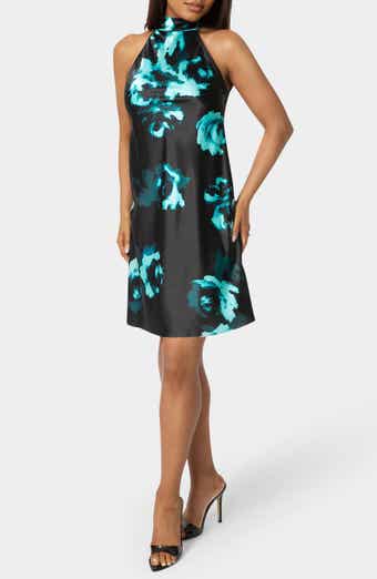 bebe Satin Mock Neck Bow Back Minidress