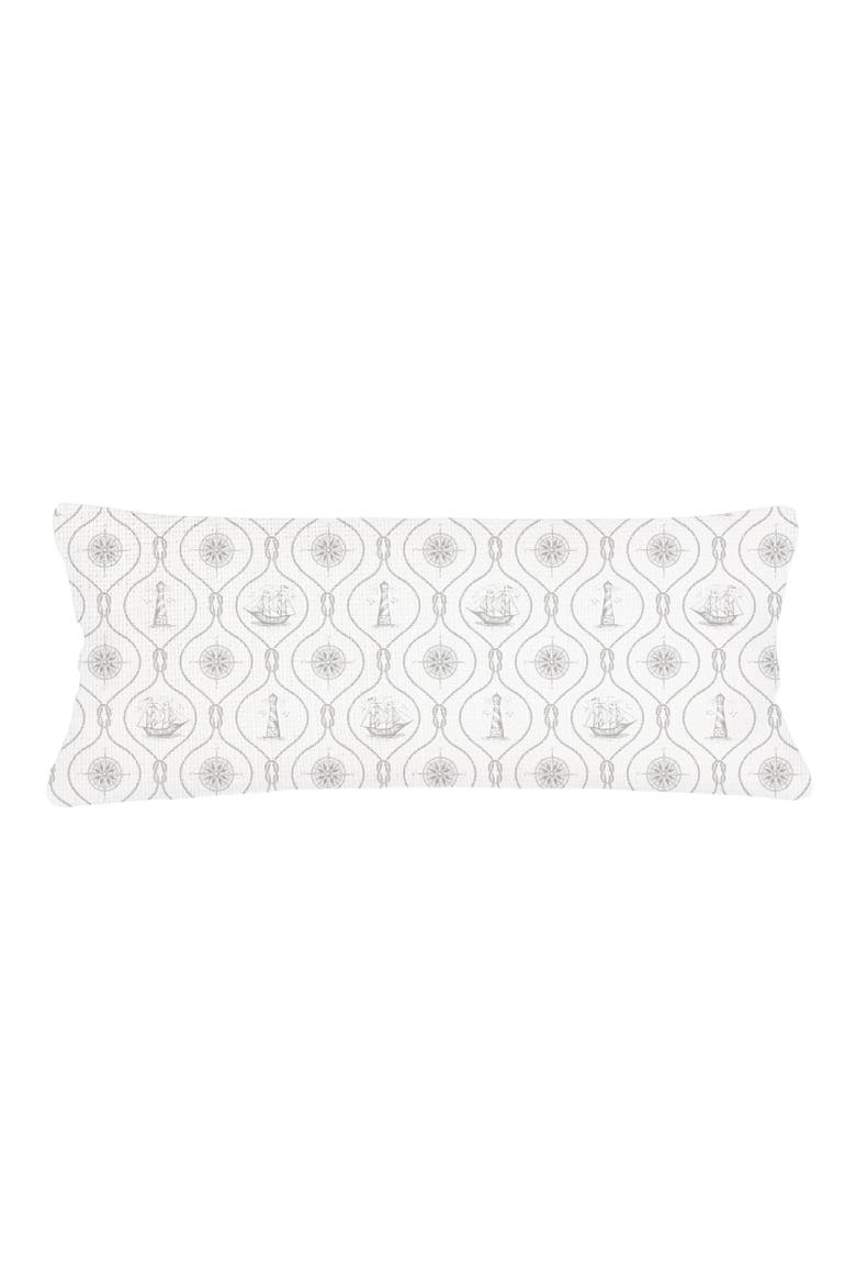 Maritime Compass Linen Pillow with Down Insert, Alternate, color, Grey