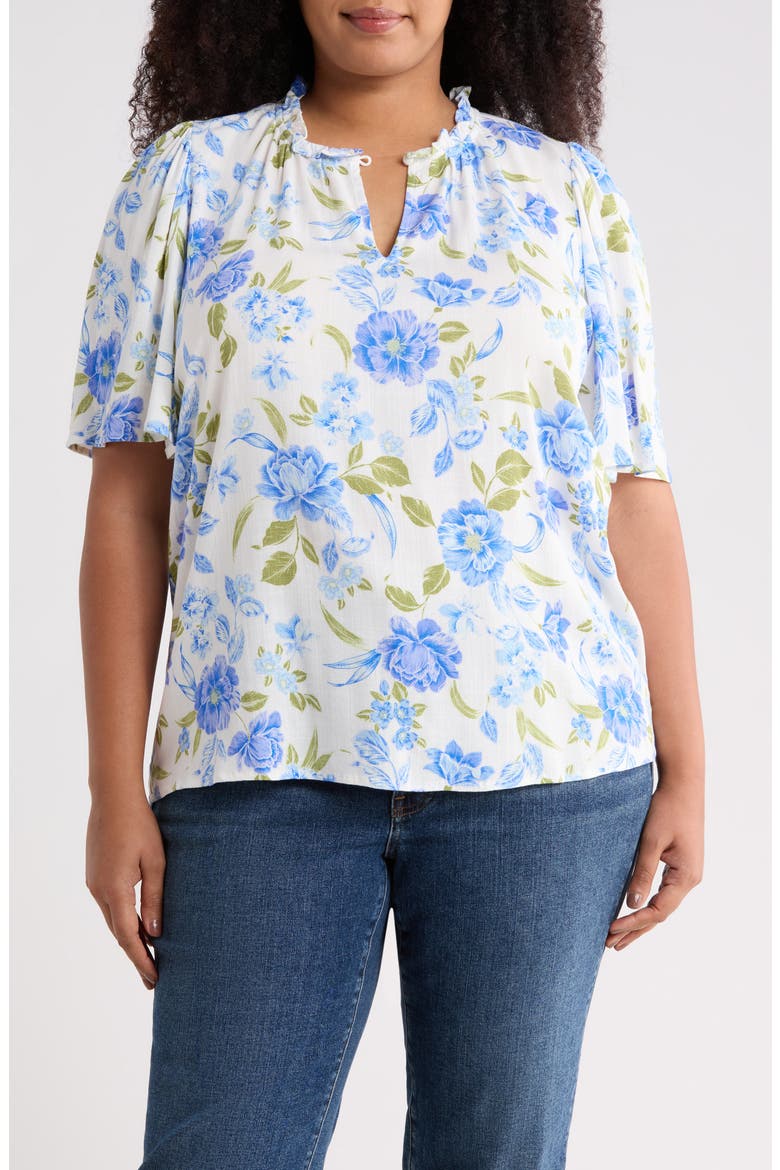Milla Floral Print Woven Shirt, Main, color, WHITE-BLUE-GREEN