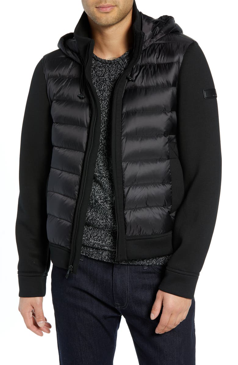 TUMI Quilted Down and Neoprene Hooded Jacket, Main, color,
