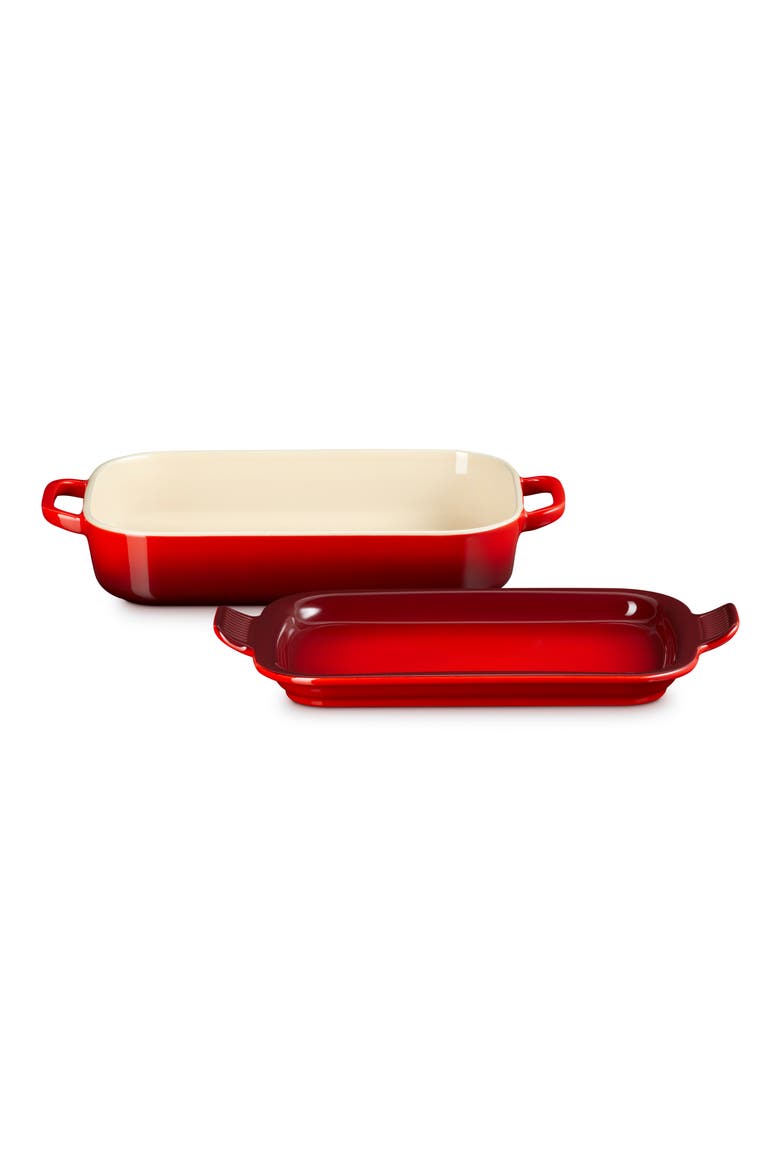 3 1/2 Quart Stoneware Casserole & Platter Lid, Alternate, color, CERISE