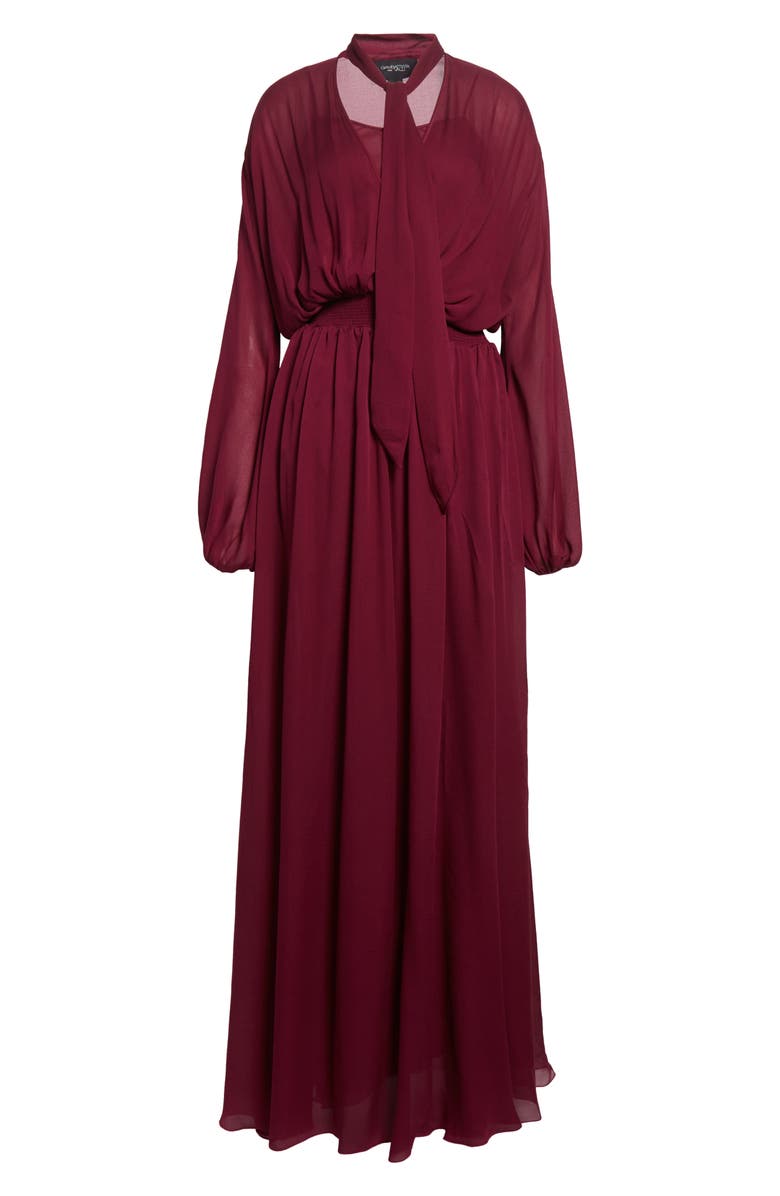 Giambattista Valli Tie Neck Long Sleeve Silk Chiffon Dress, Alternate, color, Violet