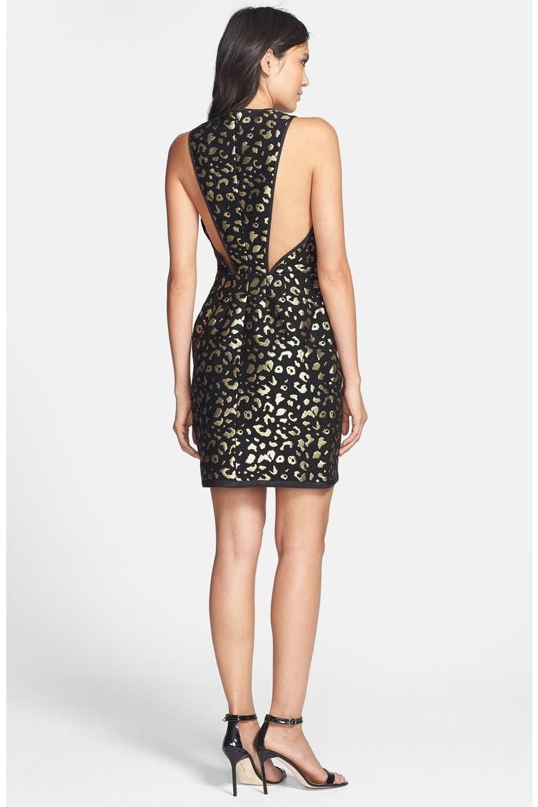 'Sweet Life' Foiled Leopard Sheath Dress, Alternate, color, BLACK