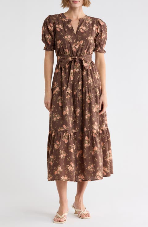 Floral Tie Waist Midi Dress