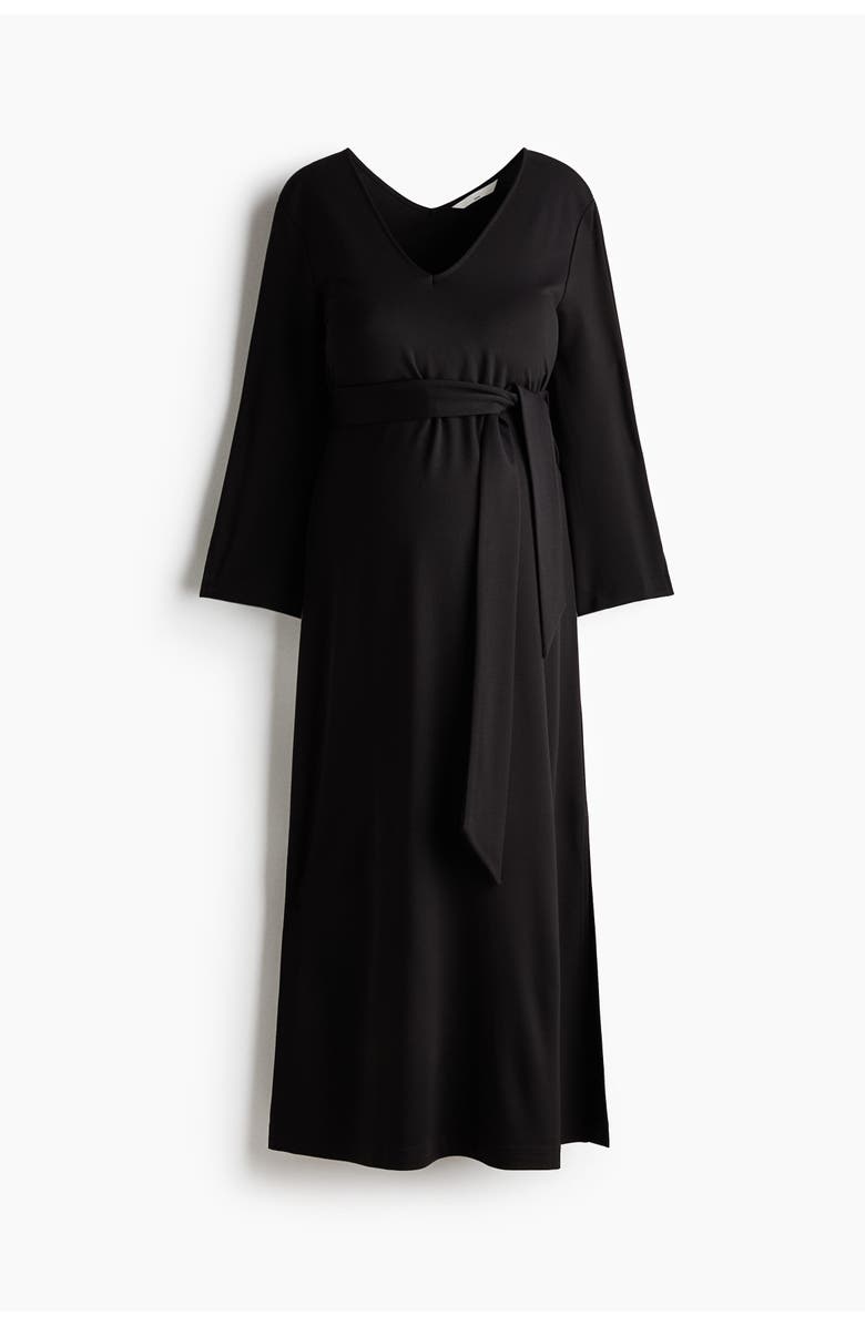 H&M Mama Tie-belt Jersey Dress, Main, color, Black