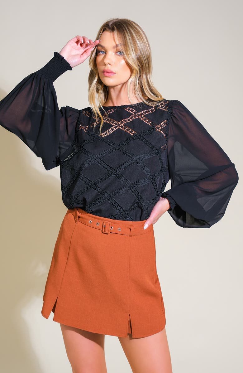 FLYING TOMATO Long Sleeve Mixed Media Top, Alternate, color, Black