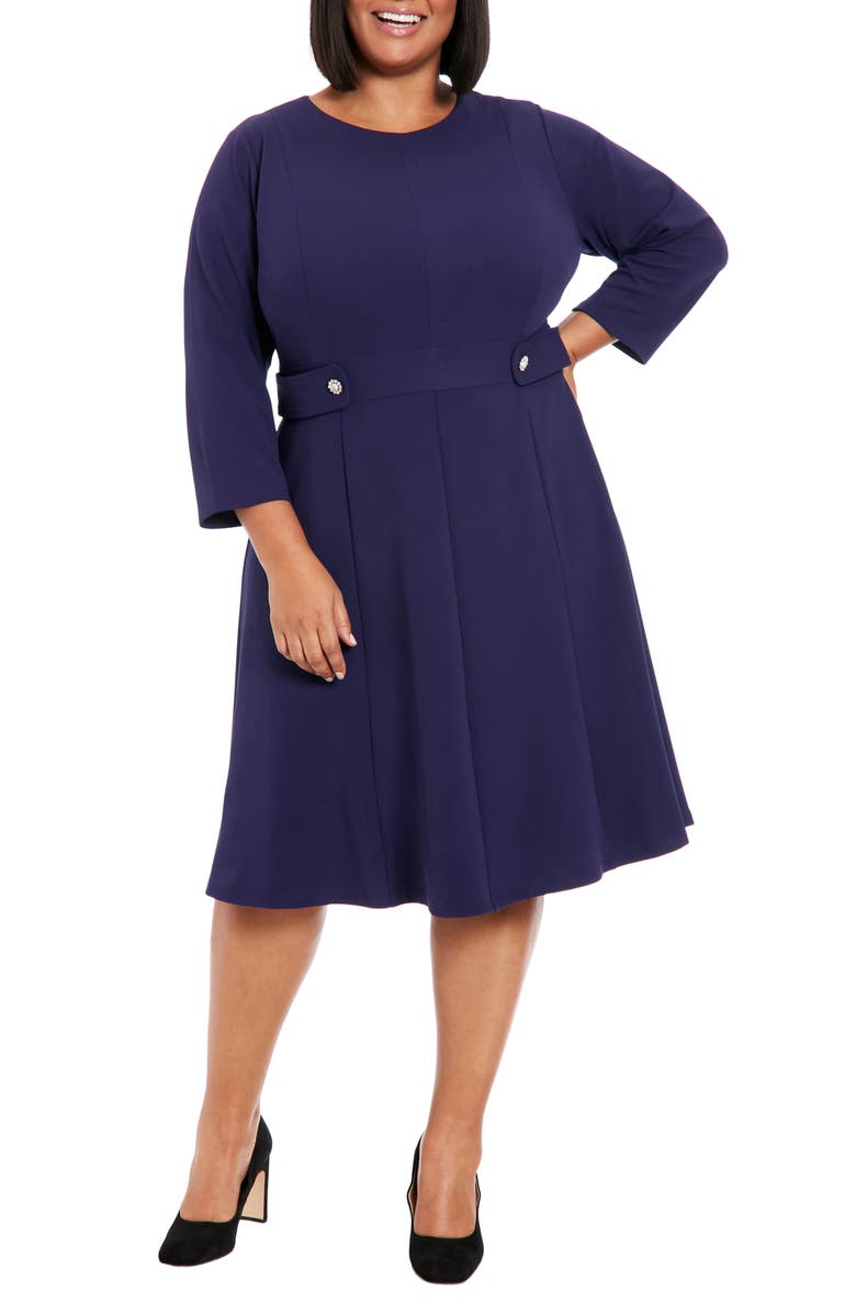 London Times Rhinestone Waist Tab Fit & Flare Dress, Main, color, 