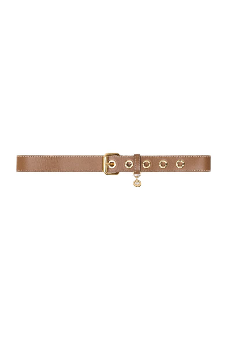 Leather belt with eyelets, Main, color, Moka