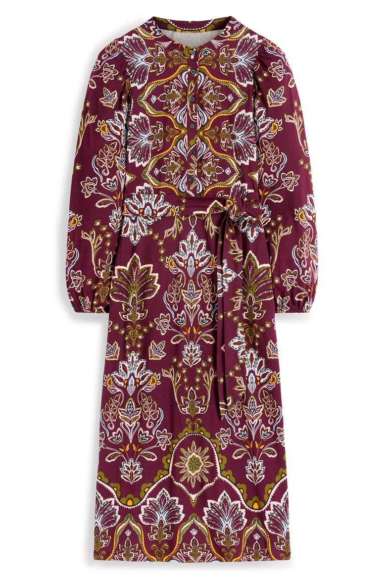 Eli Belted Jersey Midi Dress, Alternate, color, DARK CHERRY, ENCHANTED FLORA