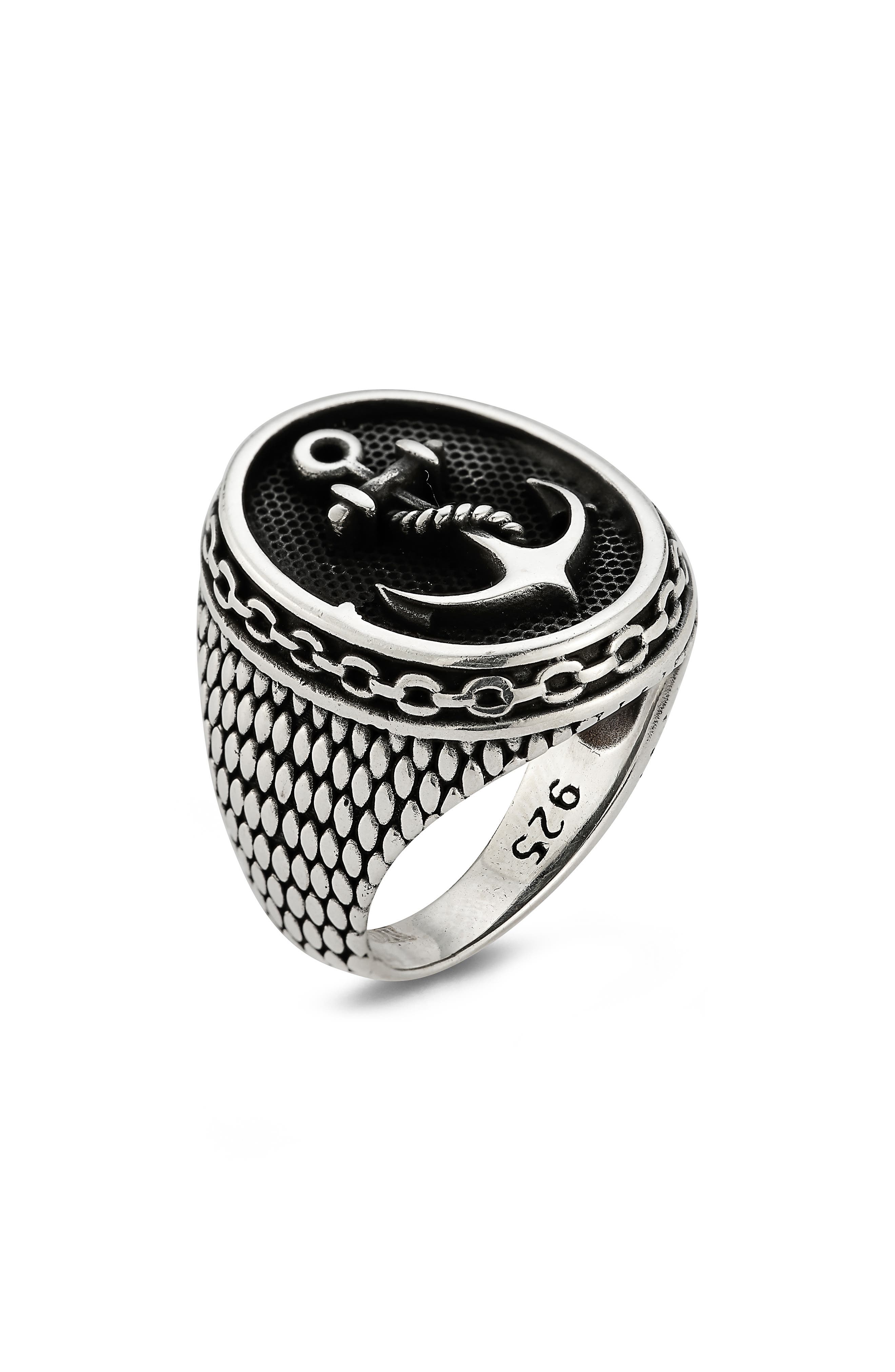 Yield of Men Sterling Silver Anchor Signet Ring