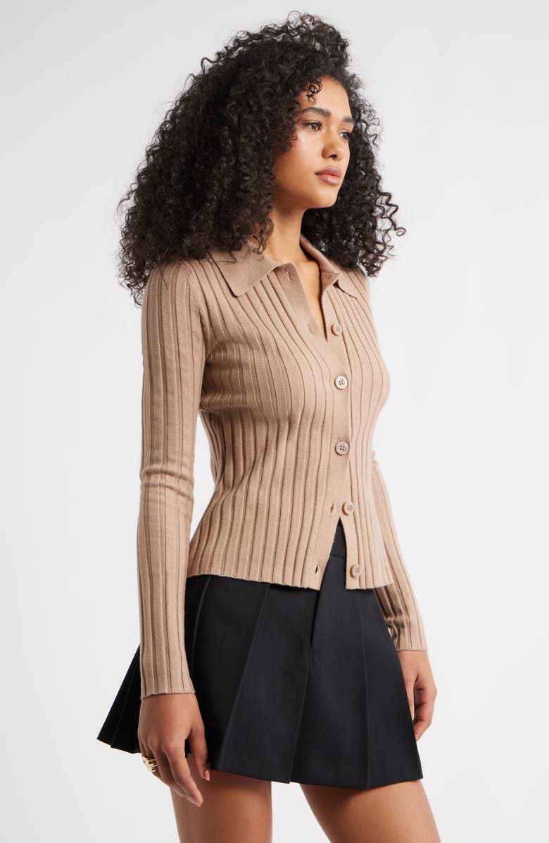 Open Edit Collared Rib Cardigan, Alternate, color, Tan Portabella