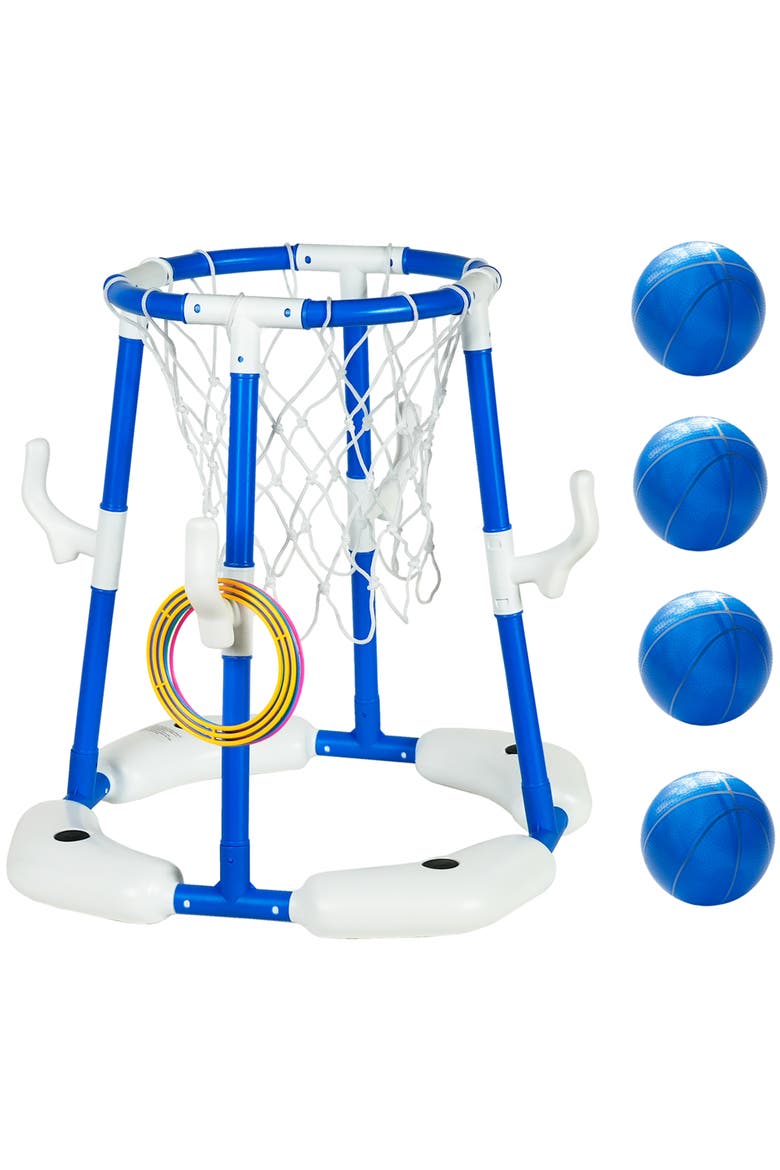 2 In 1 Pool Basketball Hoop and Ring Toss Game, Main, color, Blue