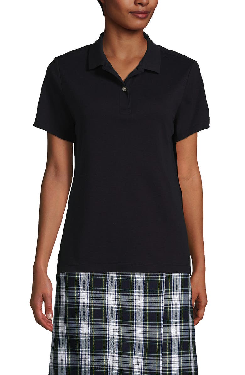 Lands' End School Uniform Short Sleeve Feminine Fit Interlock Polo Shirt, Main, color, Black