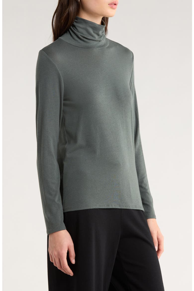 Turtleneck Stretch Organic Cotton Blend Top, Alternate, color, EVERGLADE