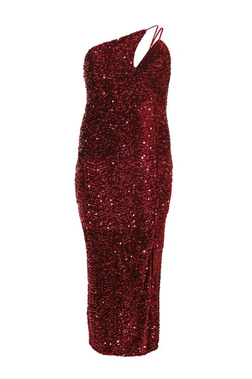 Quiz One Shoulder Cut Out Sequin Maxi Dress In Berry