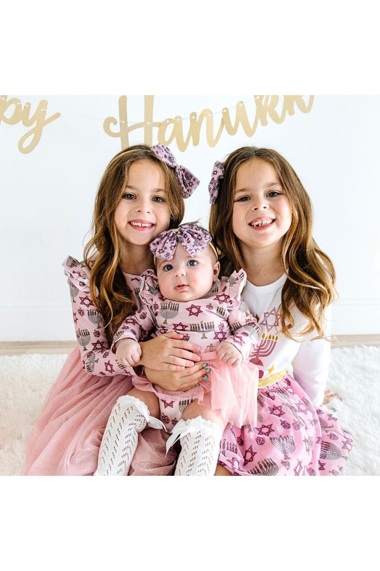 Hanukkah Long Sleeve Tutu Bodysuit, Alternate, color, Pink