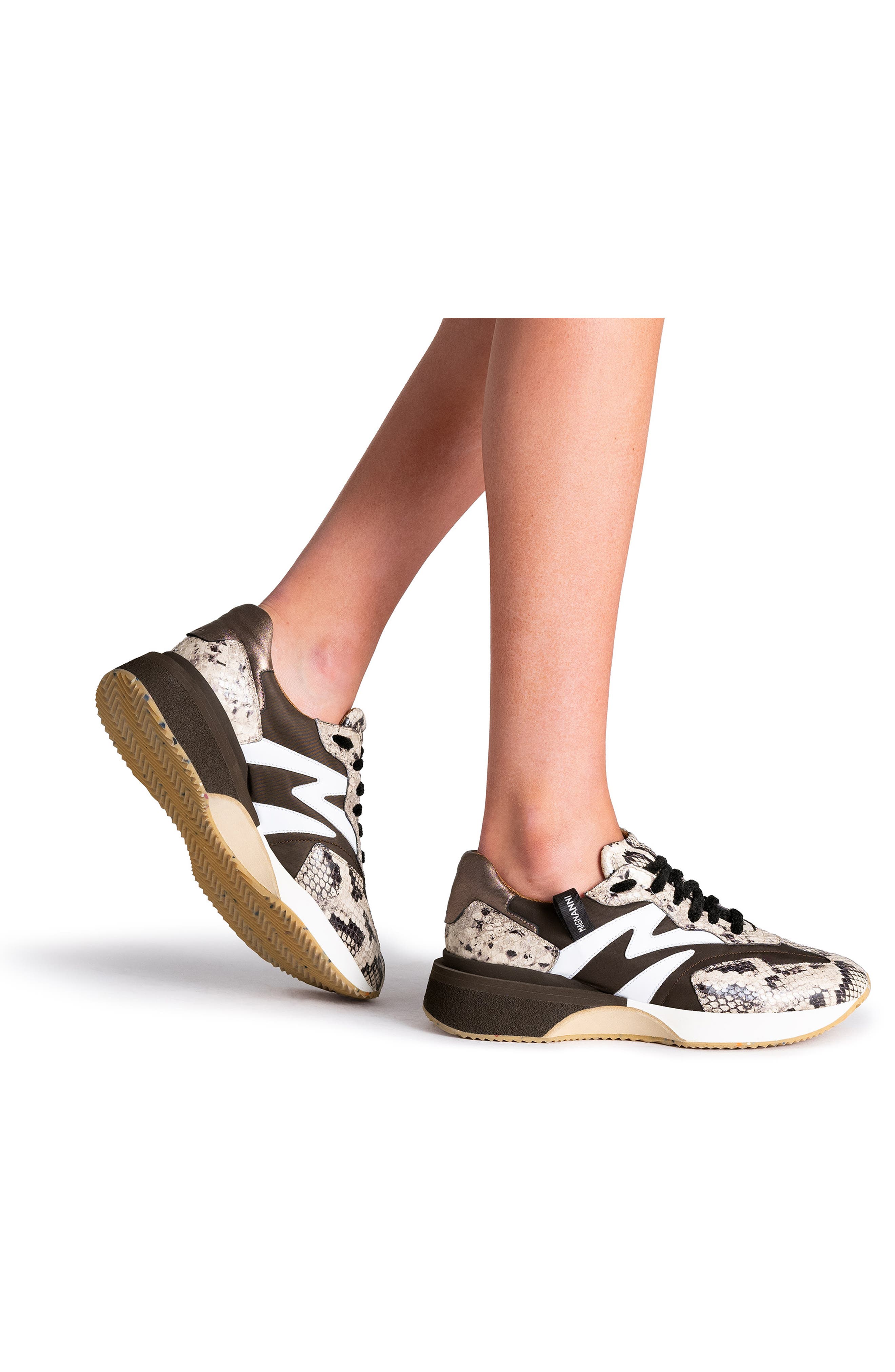 Mila Sneaker, Alternate, color, BEIGE FAUX PYHTON AND BROWN