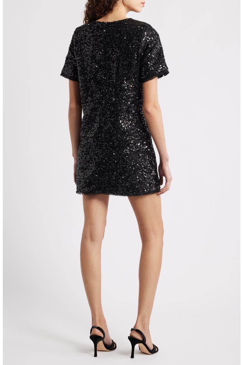 Sequin Bouclé Shift Minidress, Alternate, color, BLACK